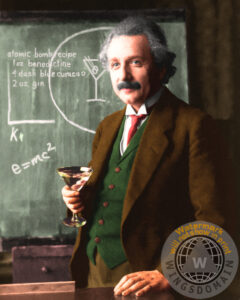 celebrity,celebrities,albert,einstein,albert einstein,funny,fun,satire,spoof,alcohol,atomic bomb,bar,bars,martini,drink,humor,humorous,party,physics,physicist,math,mathematic,mathematics,formula,formulas,equation,equations,science,scientist,scientists,scientific,quantum mechanics,theoretical,newton,scholar,education,educational,academia,people,famous people,portrait,portraits,face,faces,space,time,college,professor,kitsch,kitschy,contemporary,color,cheerful,happy,the,e=mc2,wing tong,wingsdomain