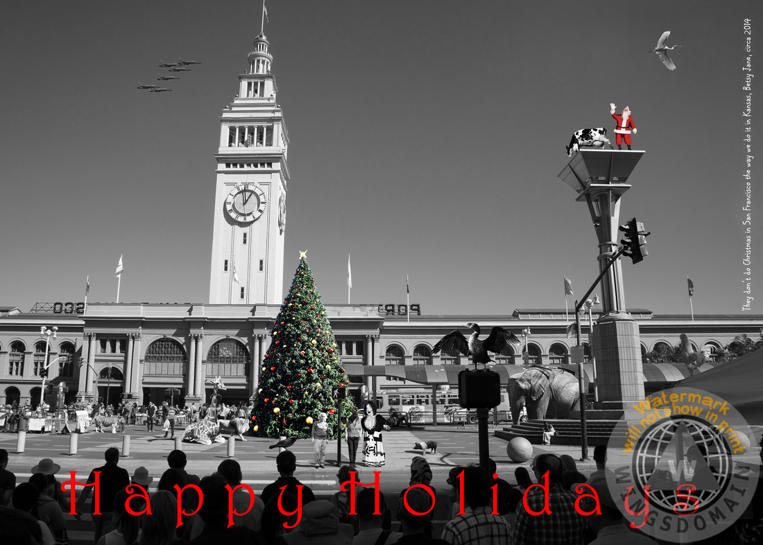 sf,san francisco,ca,california,bayarea,bay area,surrealism,surreal,fantasy,science fiction,scifi,sci fi,imaginative,creative,weird,eclectic,santa claus,christmas,xmas,holiday,card,cards,holiday,cheerful,fun,happy,satire,satirical,humor,humorous,carnival,circus,embarcadero,ferry building,laffing sal,einstein,albert einstein,blueangels,blue angels,airplanes,jets,fleet week,animal,cityscape,lion,tiger,giraffe,elephant,gorilla,text,word,words,bw,b+w,b&w,black and white,wing tong,wingsdomain