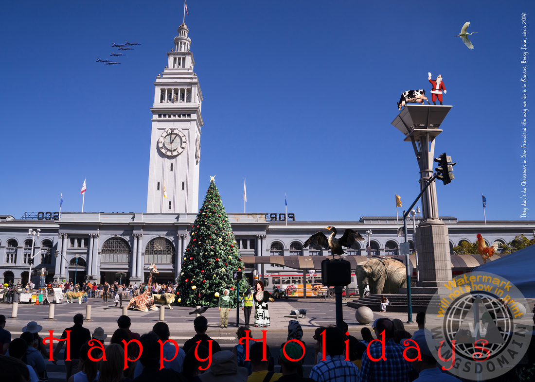 sf,san francisco,ca,california,bayarea,bay area,surrealism,surreal,fantasy,science fiction,scifi,sci fi,imaginative,creative,weird,eclectic,santa claus,christmas,xmas,holiday,card,cards,holiday,cheerful,fun,happy,satire,satirical,humor,humorous,carnival,circus,embarcadero,ferry building,laffing sal,einstein,albert einstein,blueangels,blue angel,blue angels,airplanes,fleet week,zoo,animal,animals,cityscape,lion,tiger,giraffe,elephant,gorilla,text,word,words,wing tong,wing chee tong,wingsdomain