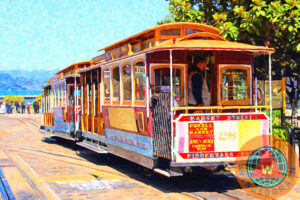 san francisco, sf, bay area, bayarea, california, ca, fishermans wharf, fisherman wharf, fishermen wharf, fishermens wharf, pier 39, tourist attraction, tourist attractions, tourist, tourism, sightseeing, history, historic, historical, old, vintage, hyde street, beach street, streets, street scene, cityscape, transportation, transportations, cablecar, cablecars, cable car, cable cars, streetcar, streetcars, street car, street cars, trolley, trollies, colorful, impressionism, wing tong, wingsdomain