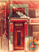 retro, vintage, old, postcard, postcards, nostalgia, nostalgic, grainy photo, faded, san francisco, sf, bayarea, bay area, california, chinatown, china town, chinatown door, china, chinese, asian, red, red door, red doors, waverly street, waverly street door, door, doors, big city, big cities, urban, metro, metropolitan, metropolis, cityscape, downtown, wing tong, wings domain, wingsdomain