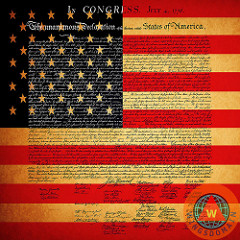 The United States Declaration Of Independence with The American Flag