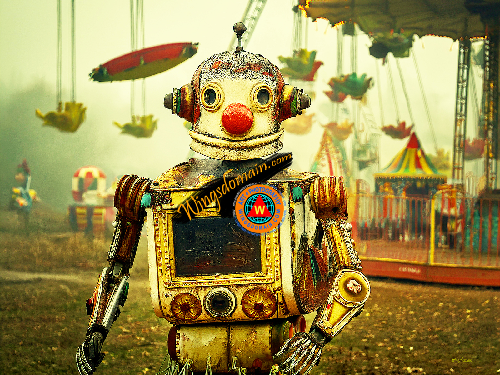 wingsdomain,clown,clowns,joker,jokers,court,jester,jesters,fool,fools,robot,robots,android,androids,robotics,artificial,intelligence,optimus,sophia,ameca,atlas,humanoid,circus,amusement,park,parks,ride,rides,ferris,wheel,dystopia,dystopian,world,science,fiction,fantasy,eerie,foggy,misty,surreal,surrealism,mysterious,nightmare,atmospheric,pennywise,evil,scary,horror,movie,movies,halloween,humor,funny,vintage,satire,satirical,whimsical,colorful,vibrant,contemporary,modern,the,and,wing tong