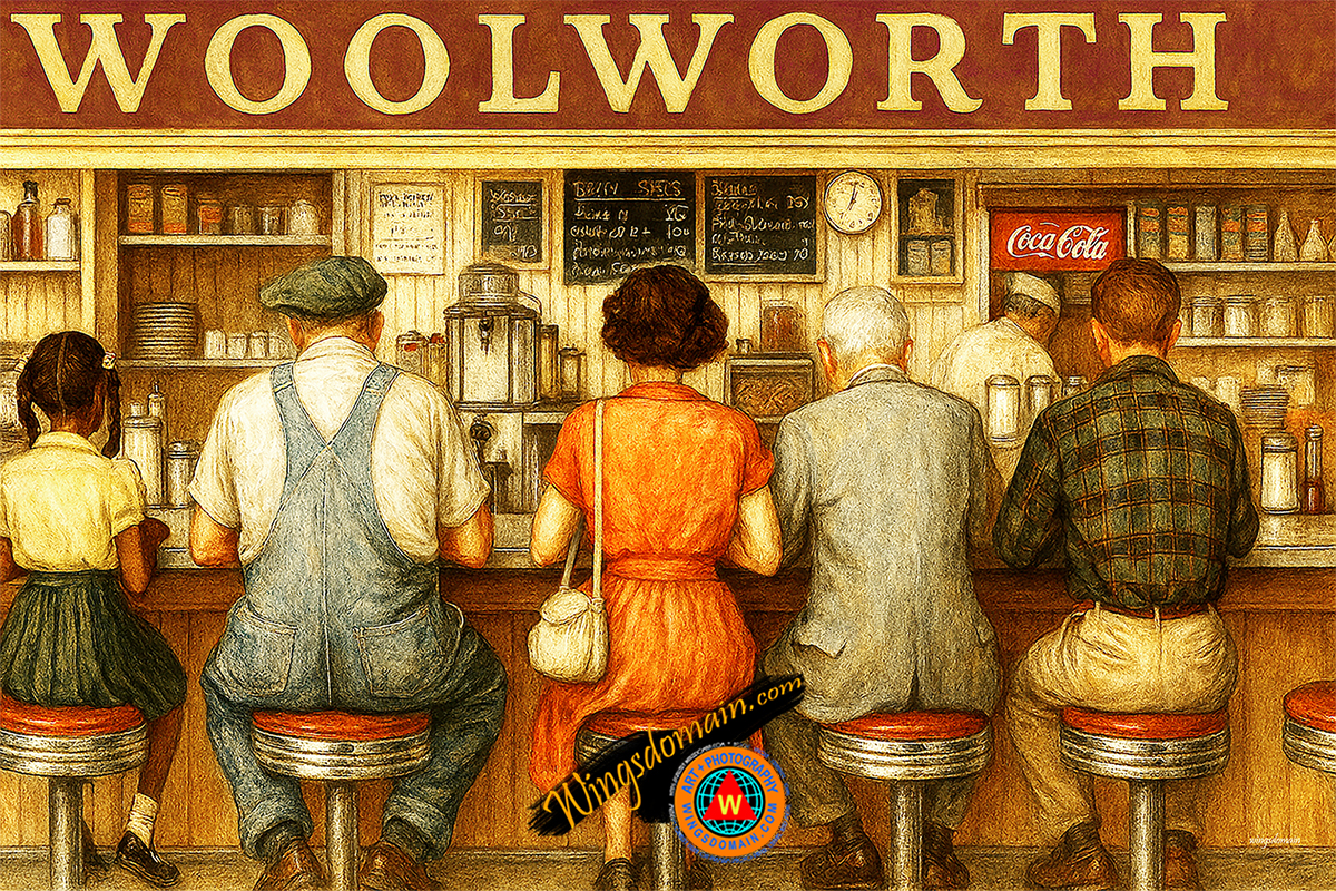 wingsdomain,woolworth,woolworths,retail,store,chain,diner,luncheonette,lunch,counter,dinner,five,dime,greensboro,sit-ins,civil,rights,coffee,shop,breakfast,working,class,blue,collar,small,town,general,supply,variety,department,store,shop,market,markets,sundry,gemco,target,walmart,walgreens,days,gone by,america,americana,norman,rockwell,innocence,simple,life,old,vintage,classic,history,vintage,retro,historical,nostalgia,nostalgic,contemporary,modern,vibrant,bright,color,colorful,and,the,wing tong