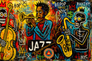wingsdomain,jazz,age,big,band,bands,music,musical,musician,musicians,1920s,1930s,1940s,roaring 20s,cool,hip,hipster,nightclub,nightclubs,night,club,clubs,entertainer,night,life,nightlife,hangout,cotton,club,duke,ellington,louis,armstrong,ella,fitzgerald,dizzy,gillespie,count,basie,miles,davis,black,african,american,jean,michel,basquiat,neo-expressionism,brutalism,graffiti,samo,manhattan,society,social,statement,nostalgic,nostalgia,colorful,vibrant,bright,contemporary,modern,and,the,wing tong