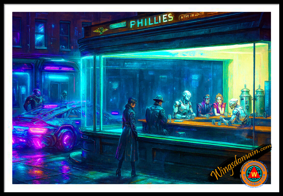 wingsdomain,edward hopper,edward,hopper,night,hawks,hawk,nighthawks,nighthawk,blade,runner,bladerunner,neo,noir,cyberpunk,future,futuristic,scifi,science,fiction,neon,light,lights,multiverse,fantasy,pop,popular,culture,american,america,americana,landscape,streetscape,life,melancholy,melancholic,reflective,diner,dinner,diners,manhattan,greenwich village,new york,restaurant,restaurants,nightlife,life,philly,phillies,coffee,shop,house,relax,calm,color,colorful,modern,contemporary,the,and,wing tong