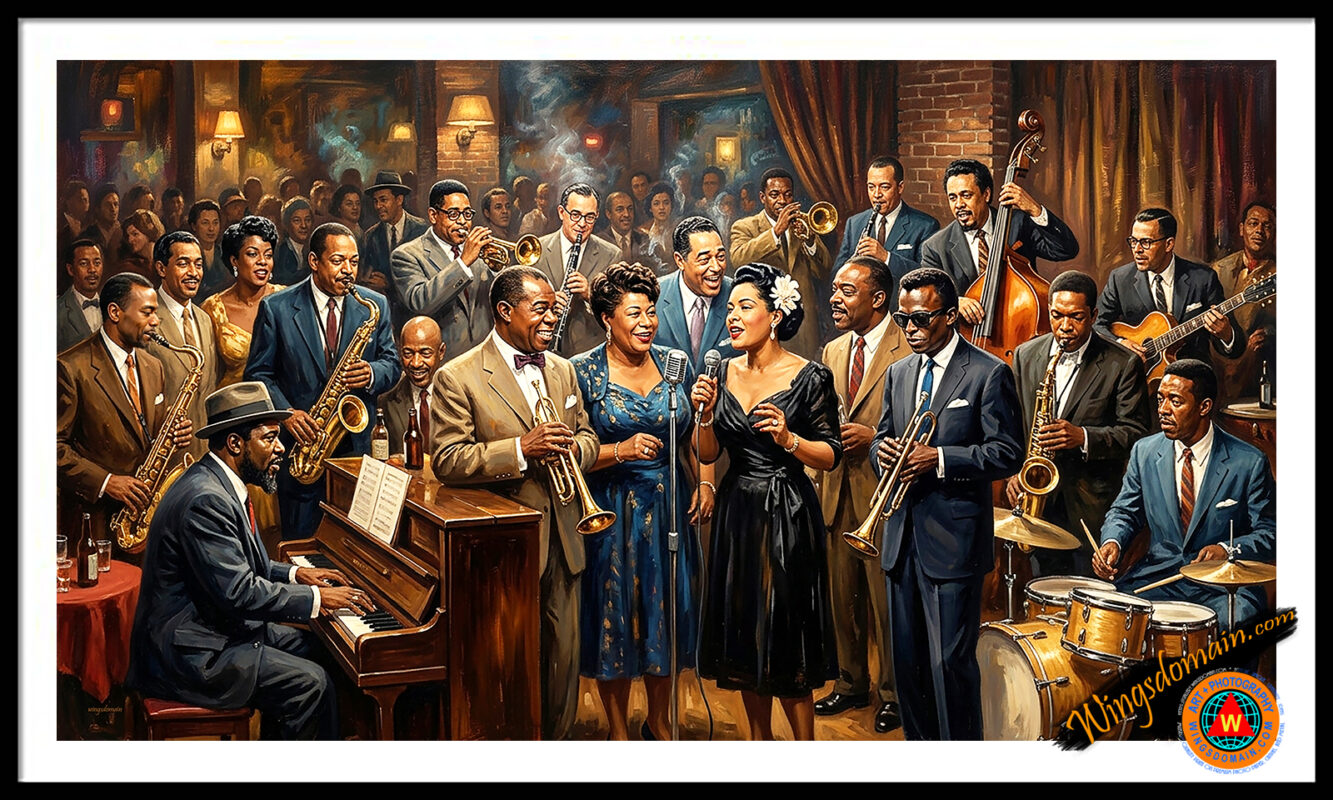 wingsdomain,jazz,age,genre,bebop,bop,r&b,rhythm,blues,new,orleans,big,band,bands,music,musical,musician,musicians,jamming,improvising,swing,duke,ellington,louis,armstrong,ella,fitzgerald,dizzy,gillespie,count,basie,miles,davis,john,coltrane,billie,holiday,benny,goodman,saxophone,trumpet,trombone,bass,drum,piano,hipster,nightclub,harlem,cotton,club,clubs,entertainer,entertainment,night,life,nightlife,black,african,american,nostalgic,nostalgia,colorful,contemporary,modern,and,the,wing tong