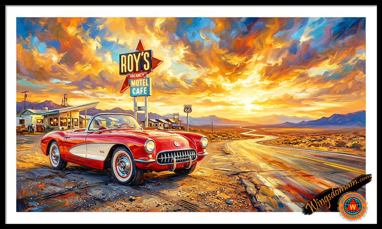 wingsdomain,1957,red,chevrolet,corvette,chevy,vette,little,ramjet,sports,1950s50s,fifties,luxury,cool,route 66,amboy,california,mojave,desert,roy's,motel,cafe,gas,station,roy,crowl,roadtrip,road,trip,atmospheric,impressionism,icon,iconic,transportation,car,cars,automobile,automobiles,automotive,automobilia,auto,vehicle,domestic,car,cars,american,usa,made in the usa,american,americana,jmw,turner,old,vintage,classic,collectible,pop,popular,culture,cult,nostalgia,nostalgic,and,the,wing tong
