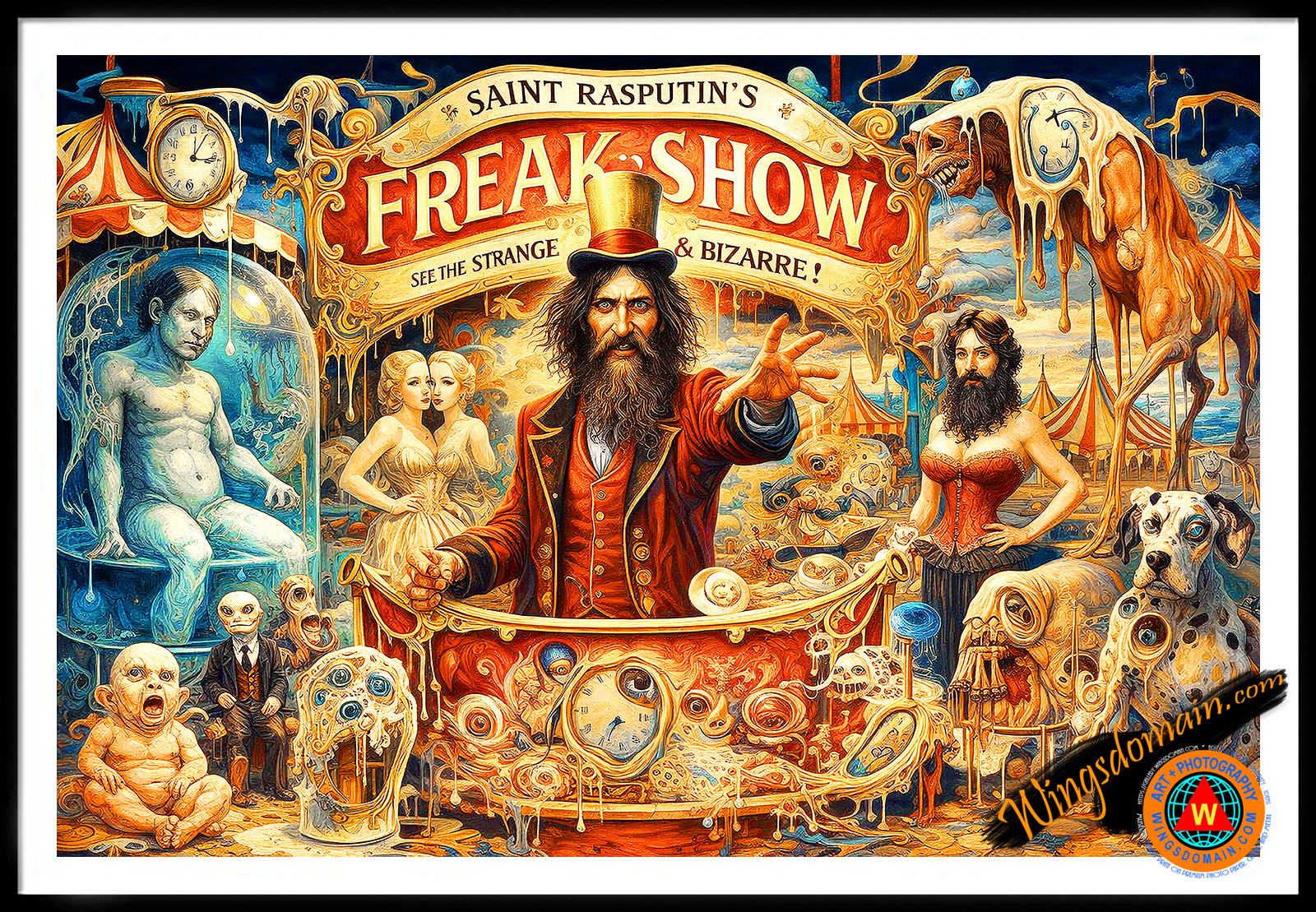 wingsdomain,rasputin,salvador,dali,circus,freakshow,freakshows,freak,freaks,show,shows,troupe,circus,barnum and bailey,side show,side shows,sideshow,sideshows,odd,oddity,oddities,persistence of memory,dream,dreams,nightmare,bearded,lady,barker,siamese,twins,romanov,russian,russia,creatures,sin,temptation,heaven,hell,utopia,symbolic,judgement,day,clock,time,theory of relativity,human,people,entertainment,amusement,park,carnival,surrealism,surreal,pop,popular,culture,bright,color,and,the,wing tong