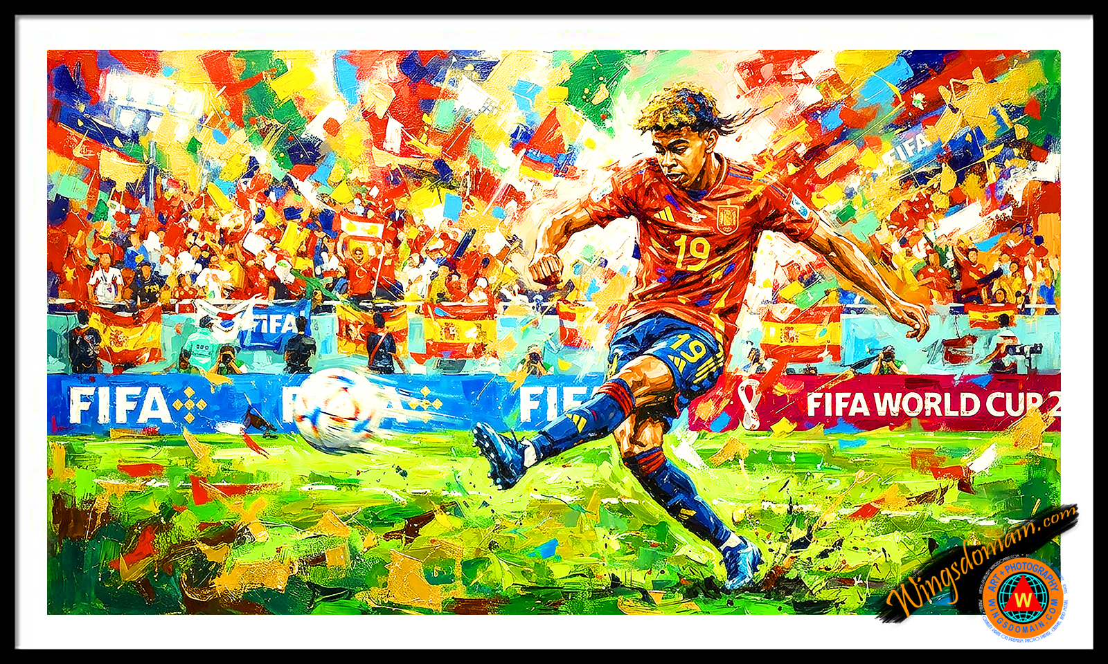 wingsdomain,international,2026,world,cup,fifa,soccer,foot,ball,football,spain,spanish,lamine,yamal,barcelona,number,19rocafonda,footballing,laliga,uefa,la liga,tournament,neo-expressionism,dynamic,action,sport,sports,champs,champions,championship,title,goat,metlife,stadium,new jersey,new york,san francisco,bay area,san jose,los angeles,miami,philadelphia,seattle,icon,icons,iconic,hero,heroes,mancave,fandom,playoff,collectible,men,color,colorful,classic,history,historic,vibrant,and,the,wing tong