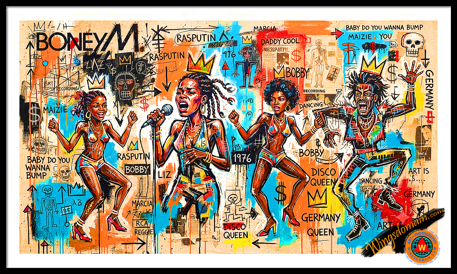 wingsdomain,boney m,boney,m,daddy,cool,rasputin,river,of,babylon,1970s,1980s,bobby,farrell,lip,sync,synced,syncing,euro,disco,pop,dance,dancer,caribbean,fusion,funk,reggae,jamaica,jamaican,british,german,germany,frank,farian,liz,mitchell,marcia,barrett,maizie,williams,aruban,group,band,concert,music,musician,entertainer,vocalist,singer,jean,michel,basquiat,neo-expressionism,brutalism,graffiti,samo,manhattan,pop,popular,culture,cult,bright,colorful,vibrant,modern,contemporary,and,the,wing tong