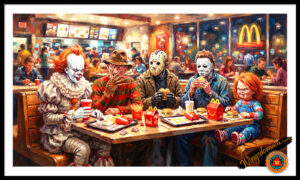 wingsdomain,hollywood,horror,scary,movie,movies,cinema,film,films,pennywise,it,freddy,krueger,a nightmare on elm street,jason,voorhees,friday the 13th,michael,myers,halloween,chucky,childs play,terror,macabre,ronald,mcdonald,mcdonalds,bigmac,big,mac,french,fries,junk,fast,food,fastfood,happy,meal,cheeseburger,icon,icons,iconic,trick or treat,vintage,classic,dark,comedy,humor,fun,funny,satire,parody,pop,popular,culture,cult,colorful,modern,contemporary,nostalgia,nostalgic,the,and,wing tong