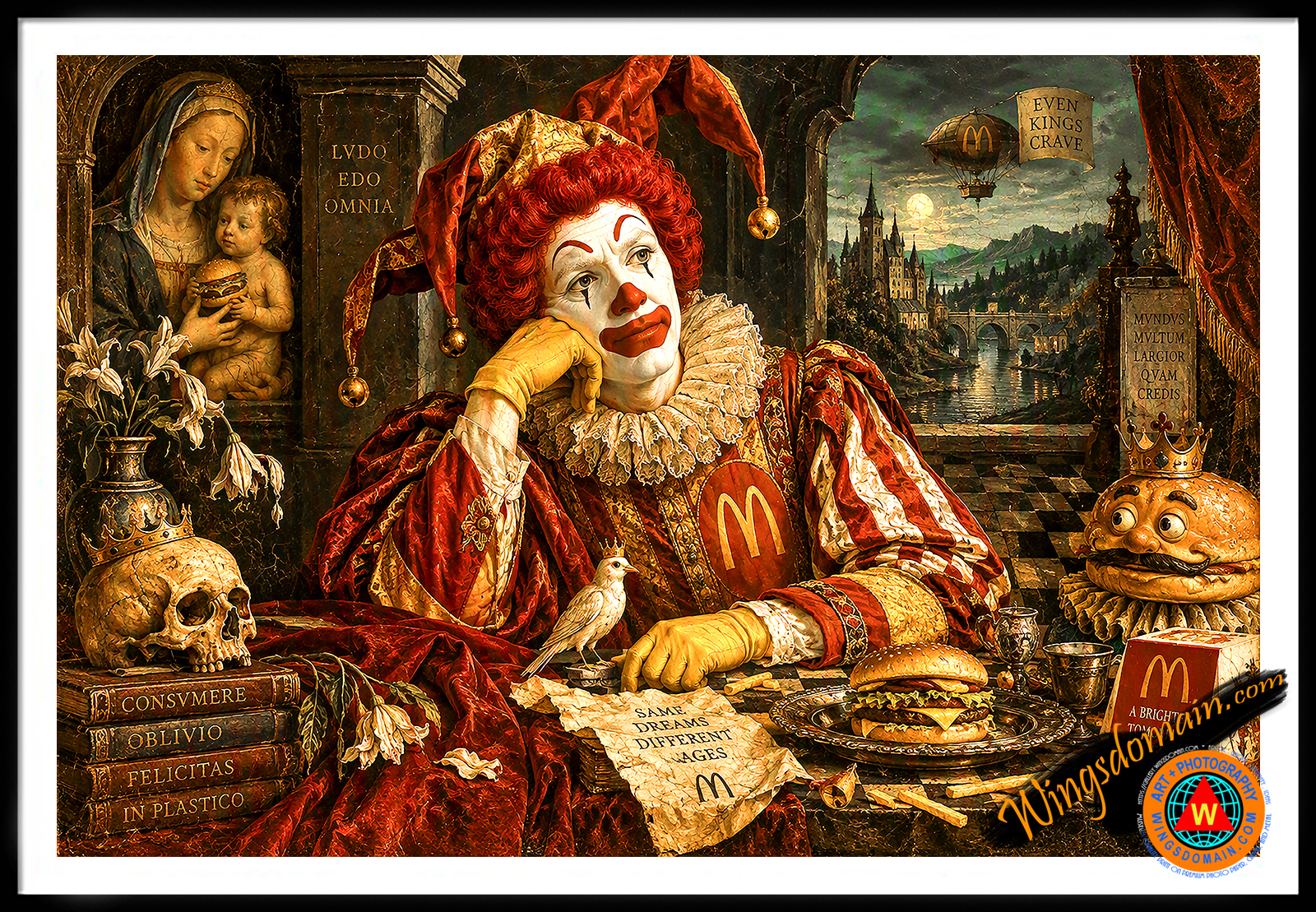 wingsdomain,ronald,mcdonald,mcdonalds,fast,food,bigmac,big,mac,quarter,pounder,happy,meal,satire,fun,funny,parody,daydream,entrepreneur,fairy,tale,folklore,allegory,renaissance,aristocracy,noble,nobility,royalty,medieval,gothic,social,status,kid,kids,children,childhood,adorable,fantasy,nursery,rhyme,fairytale,story,book,storybook,enchantment,enchanting,enchanted,magical,folk,quaint,surreal,surrealism,nostalgic,nostalgia,whimsical,contemporary,pop,popluar,culture,cult,vintage,and,the,wing tong