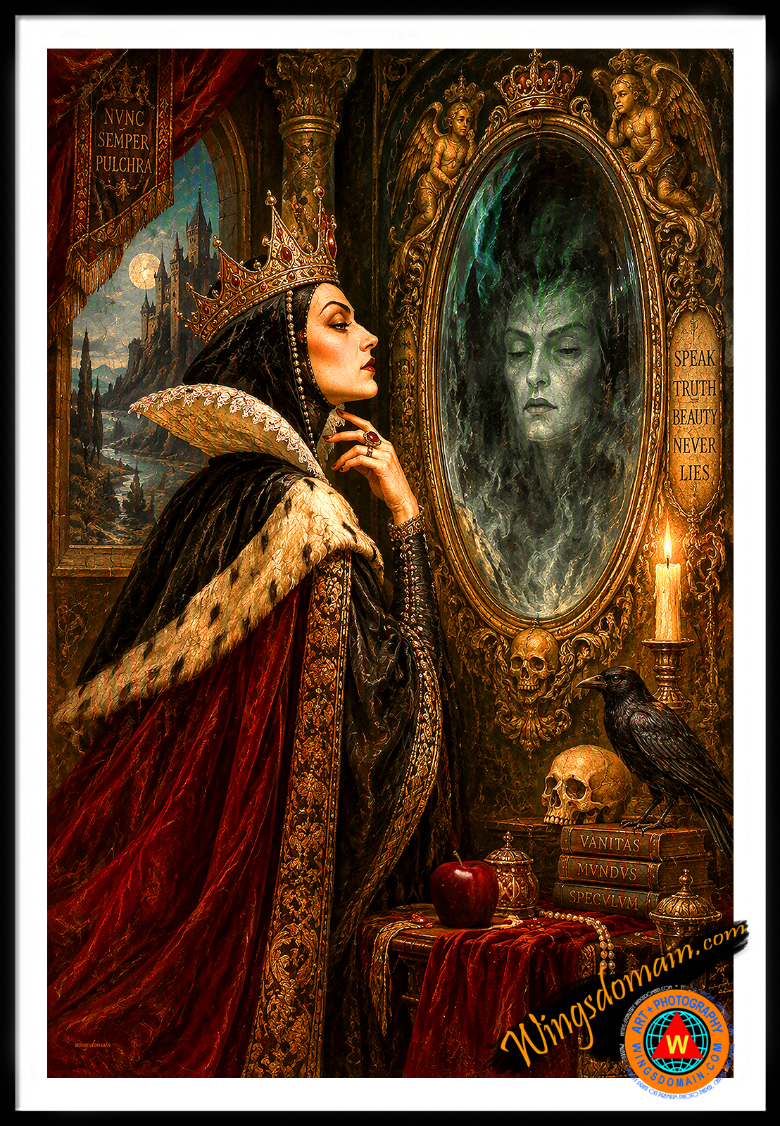 wingsdomain,snow,white,princess,7,seven,dwarfs,dwarf,jealous,jealousy,stepmother,dark,evil,queen,magic,mirror,wall,villain,vanity,beauty,beautiful,fairest,poison,red,apple,doc,grumpy,happy,sleepy,bashful,sneezy,dopey,fairy,tale,allegory,aristocracy,renaissance,gothic,medieval,social,status,kid,kids,children,childhood,fantasy,fairytale,story,book,storybook,enchantment,enchanting,enchanted,magical,folk,folklore,surreal,surrealism,nostalgic,nostalgia,whimsical,popluar,culture,and,the,wing tong