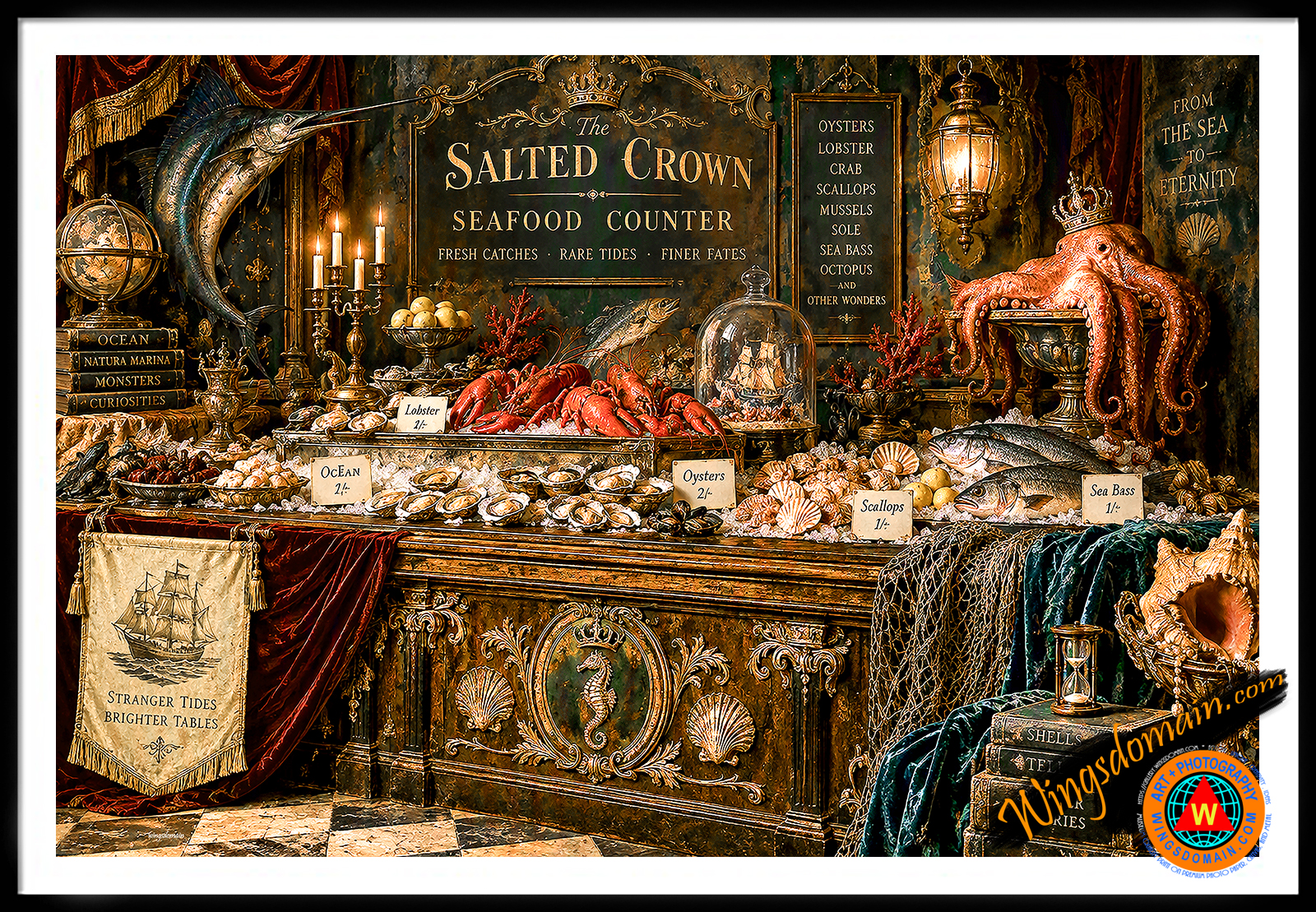 wingsdomain,19th,nineteenth,century,salted,crown,still,life,san francisco,fishermans,wharf,alioto,lazio,fish,company,fishing,fresh,seafood,counter,dungeness,crab,lobster,market,harbor,nautical,maritime,coastal,antique,americana,eclectic,esoteric,rabbit,oddities,curiosities,imagination,strange,bizarre,romanticism,romantic,golden,age,dream,dark,gothic,medieval,fantasy,magical,mystique,surreal,surrealism,nostalgic,nostalgia,whimsical,vintage,contemporary,pop,popluar,culture,cult,and,the,wing tong