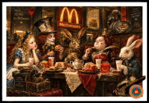 wingsdomain,alice,adventures,in,wonderland,through,looking,glass,curiouser,mad,hatter,madhatter,white,rabbit,march,hare,tea,party,mcdonalds,golden,arch,arches,fast,junk,food,chain,restaurant,queen,of,hearts,cheshire,cat,dormouse,9th,century,classic,american,literature,poetry,fairy,tale,allegory,social,status,fantasy,fairytale,story,book,storybook,enchantment,enchanting,enchanted,magical,folk,folklore,surreal,surrealism,nostalgic,nostalgia,contemporary,pop,popluar,culture,bright,and,the,wing tong